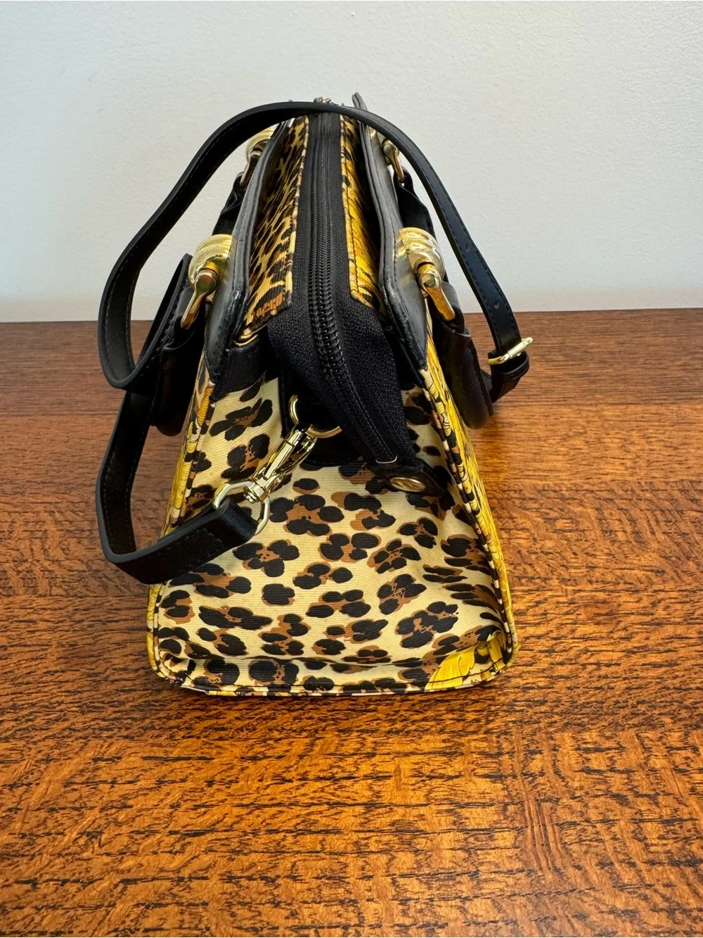 Versace Vintage Leopard Baroque Sunburst 2-Way Bag w/Dust Bag and COA